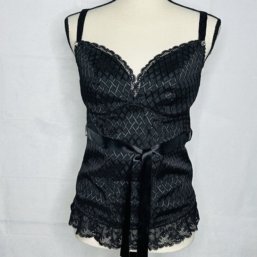 Cacique Black Bustier Corset Top Women's Plus Size 14/16 Underwire Lightly Lined